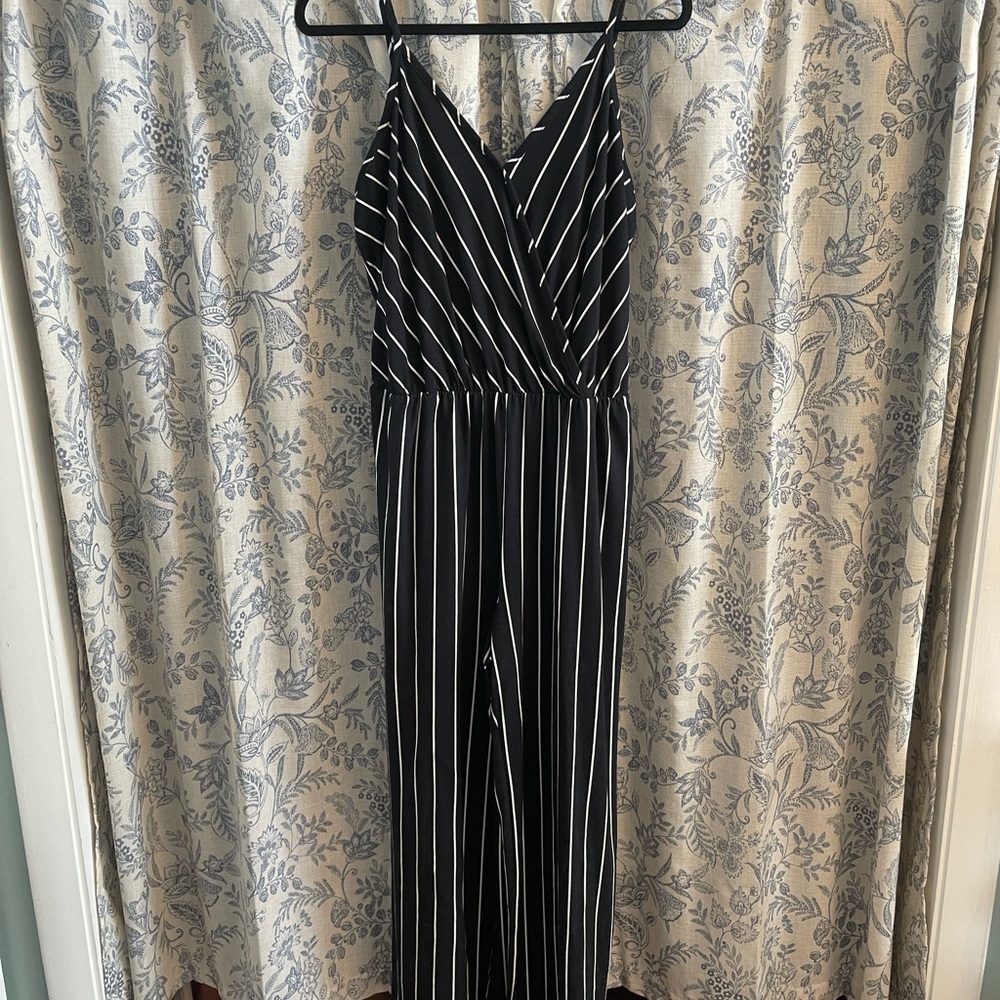 Charlotte Russe Black and White Striped Jumpsuit